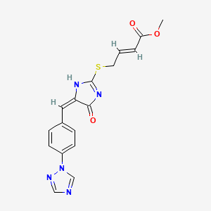 molecular formula C17H15N5O3S B7786311 methyl (E)-4-[[(5E)-4-oxo-5-[[4-(1,2,4-triazol-1-yl)phenyl]methylidene]-1H-imidazol-2-yl]sulfanyl]but-2-enoate 