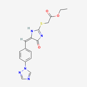 molecular formula C16H15N5O3S B7786316 ethyl 2-[[(5E)-4-oxo-5-[[4-(1,2,4-triazol-1-yl)phenyl]methylidene]-1H-imidazol-2-yl]sulfanyl]acetate 