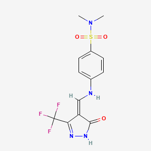 molecular formula C13H13F3N4O3S B7786420 N,N-dimethyl-4-[[(Z)-[5-oxo-3-(trifluoromethyl)-1H-pyrazol-4-ylidene]methyl]amino]benzenesulfonamide 