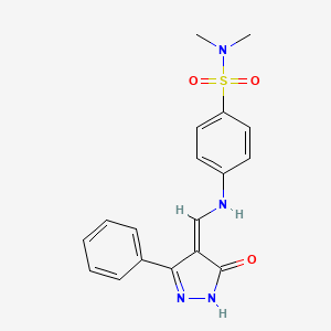 molecular formula C18H18N4O3S B7786422 N,N-dimethyl-4-[[(Z)-(5-oxo-3-phenyl-1H-pyrazol-4-ylidene)methyl]amino]benzenesulfonamide 