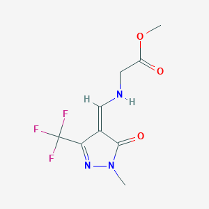 molecular formula C9H10F3N3O3 B7786424 methyl 2-[[(Z)-[1-methyl-5-oxo-3-(trifluoromethyl)pyrazol-4-ylidene]methyl]amino]acetate 