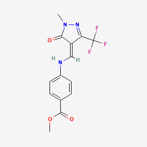 molecular formula C14H12F3N3O3 B7786483 methyl 4-[[(Z)-[1-methyl-5-oxo-3-(trifluoromethyl)pyrazol-4-ylidene]methyl]amino]benzoate 