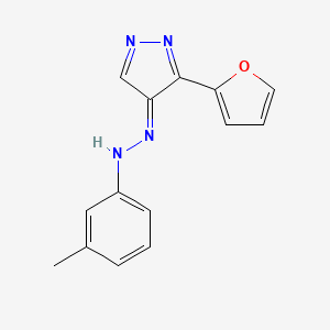 molecular formula C14H12N4O B7786963 N-[(E)-[3-(furan-2-yl)pyrazol-4-ylidene]amino]-3-methylaniline 