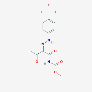 molecular formula C14H14F3N3O4 B7787525 ethyl N-[(2Z)-3-oxo-2-[[4-(trifluoromethyl)phenyl]hydrazinylidene]butanoyl]carbamate 