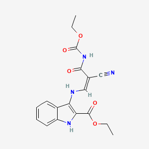 molecular formula C18H18N4O5 B7787867 ethyl 3-{[(1Z)-2-cyano-2-{[(ethoxycarbonyl)amino]carbonyl}eth-1-en-1-yl]amino}-1H-indole-2-carboxylate 