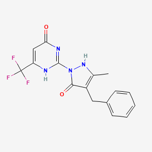 molecular formula C16H13F3N4O2 B7787987 2-(4-benzyl-5-methyl-3-oxo-1H-pyrazol-2-yl)-6-(trifluoromethyl)-1H-pyrimidin-4-one 