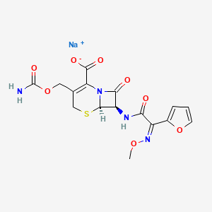 molecular formula C16H15N4NaO8S B7788079 sodium;(6R,7R)-3-(carbamoyloxymethyl)-7-[[(2Z)-2-(furan-2-yl)-2-methoxyiminoacetyl]amino]-8-oxo-5-thia-1-azabicyclo[4.2.0]oct-2-ene-2-carboxylate 