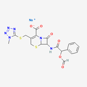 molecular formula C19H17N6NaO6S2 B7790748 sodium;7-[(2-formyloxy-2-phenylacetyl)amino]-3-[(1-methyltetrazol-5-yl)sulfanylmethyl]-8-oxo-5-thia-1-azabicyclo[4.2.0]oct-2-ene-2-carboxylate 
