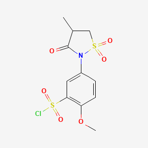molecular formula C11H12ClNO6S2 B7792980 2-methoxy-5-(4-methyl-1,1,3-trioxo-1??,2-thiazolidin-2-yl)benzene-1-sulfonyl chloride 