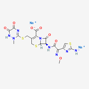 molecular formula C18H16N8Na2O7S3 B7794820 disodium;(6R,7R)-7-[[(2E)-2-(2-azanidyl-1,3-thiazol-4-yl)-2-methoxyiminoacetyl]amino]-3-[(2-methyl-5,6-dioxo-1H-1,2,4-triazin-3-yl)sulfanylmethyl]-8-oxo-5-thia-1-azabicyclo[4.2.0]oct-2-ene-2-carboxylate 