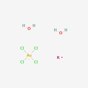 molecular formula AuCl4H4KO2 B077950 Potassium;tetrachlorogold(1-);dihydrate CAS No. 13005-39-5