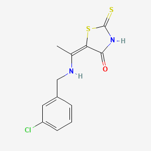 molecular formula C12H11ClN2OS2 B7795343 (5E)-5-[1-[(3-chlorophenyl)methylamino]ethylidene]-2-sulfanylidene-1,3-thiazolidin-4-one 