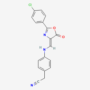 molecular formula C18H12ClN3O2 B7795381 2-[4-[[(Z)-[2-(4-chlorophenyl)-5-oxo-1,3-oxazol-4-ylidene]methyl]amino]phenyl]acetonitrile 