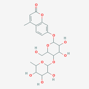 molecular formula C22H28O12 B7796252 7-[3,4-Dihydroxy-6-(hydroxymethyl)-5-(3,4,5-trihydroxy-6-methyloxan-2-yl)oxyoxan-2-yl]oxy-4-methylchromen-2-one 
