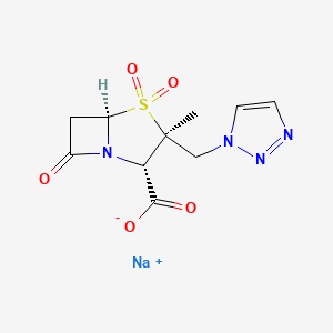 molecular formula C10H11N4NaO5S B7796544 sodium;(2S,3S,5R)-3-methyl-4,4,7-trioxo-3-(triazol-1-ylmethyl)-4λ6-thia-1-azabicyclo[3.2.0]heptane-2-carboxylate 