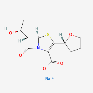 molecular formula C12H14NNaO5S B7796694 sodium;(5R,6S)-6-[(1R)-1-hydroxyethyl]-7-oxo-3-[(2R)-oxolan-2-yl]-4-thia-1-azabicyclo[3.2.0]hept-2-ene-2-carboxylate 