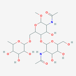molecular formula C23H40N2O15 B7796935 Methyl 2-Acetamido-4-O-(2-acetamido-2-deoxy-beta-D-gluco- pyranosyl)-2-deoxy-6-O-(alpha-L-fucopyranosyl)-beta-D-glucopyranoside 