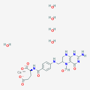 molecular formula C20H31CaN7O12 B7802002 calcium;(2S)-2-[[4-[(2-amino-5-formyl-4-oxo-1,6,7,8-tetrahydropteridin-6-yl)methylamino]benzoyl]amino]pentanedioate;pentahydrate 
