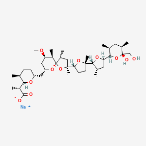 molecular formula C40H67NaO11 B7802333 sodium;(2R)-2-[(2R,3S,6R)-6-[[(2S,4R,5R,6R,7R,9R)-2-[(2R,5S)-5-[(2R,3S,5R)-5-[(2S,3S,5R,6R)-6-hydroxy-6-(hydroxymethyl)-3,5-dimethyloxan-2-yl]-3-methyloxolan-2-yl]-5-methyloxolan-2-yl]-7-methoxy-2,4,6-trimethyl-1,10-dioxaspiro[4.5]decan-9-yl]methyl]-3-methyloxan-2-yl]propanoate 