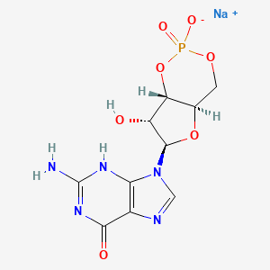 molecular formula C10H11N5NaO7P B7802664 sodium;9-[(4aR,6R,7R,7aS)-7-hydroxy-2-oxido-2-oxo-4a,6,7,7a-tetrahydro-4H-furo[3,2-d][1,3,2]dioxaphosphinin-6-yl]-2-amino-3H-purin-6-one 