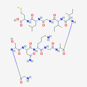 molecular formula C45H81N13O14S B7803171 2-[[2-[[2-[[2-[[2-[2-[[2-[[6-Amino-2-[[4-amino-2-[[2-[(2-aminoacetyl)amino]-3-hydroxypropanoyl]amino]-4-oxobutanoyl]amino]hexanoyl]amino]acetyl]amino]propanoylamino]-3-methylpentanoyl]amino]-3-methylpentanoyl]amino]acetyl]amino]-4-methylpentanoyl]amino]-4-methylsulfanylbutanoic acid 