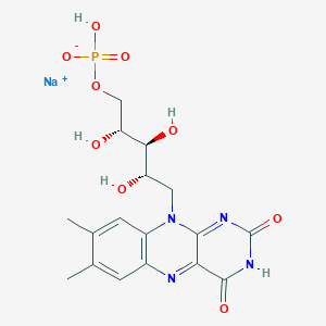 molecular formula C17H20N4NaO9P B7803279 sodium;[(2R,3S,4S)-5-(7,8-dimethyl-2,4-dioxobenzo[g]pteridin-10-yl)-2,3,4-trihydroxypentyl] hydrogen phosphate 