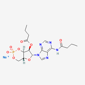 molecular formula C18H23N5NaO8P B7803390 sodium;[(4aR,6R,7R,7aR)-6-[6-(butanoylamino)purin-9-yl]-2-oxido-2-oxo-4a,6,7,7a-tetrahydro-4H-furo[3,2-d][1,3,2]dioxaphosphinin-7-yl] butanoate 
