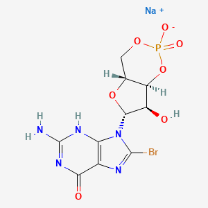 molecular formula C10H10BrN5NaO7P B7805375 sodium;9-[(4aR,6R,7R,7aS)-7-hydroxy-2-oxido-2-oxo-4a,6,7,7a-tetrahydro-4H-furo[3,2-d][1,3,2]dioxaphosphinin-6-yl]-2-amino-8-bromo-3H-purin-6-one 