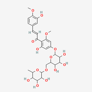molecular formula C29H36O15 B7806794 (E)-3-(3-hydroxy-4-methoxyphenyl)-1-[2-hydroxy-6-methoxy-4-[3,4,5-trihydroxy-6-[(3,4,5-trihydroxy-6-methyloxan-2-yl)oxymethyl]oxan-2-yl]oxyphenyl]prop-2-en-1-one 