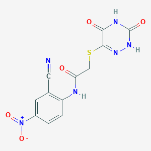molecular formula C12H8N6O5S B7807518 N-(2-Cyano-4-nitrophenyl)-2-((3,5-dioxo-2,3,4,5-tetrahydro-1,2,4-triazin-6-yl)thio)acetamide 