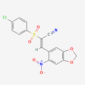molecular formula C16H9ClN2O6S B7809276 2-(4-chlorobenzenesulfonyl)-3-(6-nitro-2H-1,3-benzodioxol-5-yl)prop-2-enenitrile 