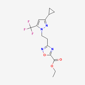 molecular formula C14H15F3N4O3 B7811179 Ethyl 3-(2-(3-cyclopropyl-5-(trifluoromethyl)-1H-pyrazol-1-yl)ethyl)-1,2,4-oxadiazole-5-carboxylate 