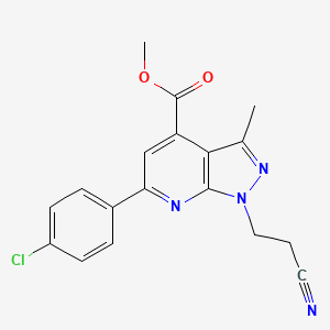 molecular formula C18H15ClN4O2 B7811337 methyl 6-(4-chlorophenyl)-1-(2-cyanoethyl)-3-methyl-1H-pyrazolo[3,4-b]pyridine-4-carboxylate 