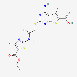 4-Amino-2-((2-((5-(ethoxycarbonyl)-4-methylthiazol-2-yl)amino)-2-oxoethyl)thio)-5-methylthieno[2,3-d]pyrimidine-6-carboxylic acid