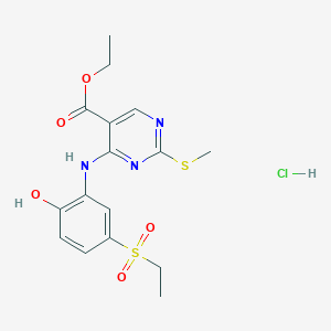 molecular formula C16H20ClN3O5S2 B7812172 Ethyl 4-(5-ethylsulfonyl-2-hydroxyanilino)-2-methylsulfanylpyrimidine-5-carboxylate;hydrochloride 