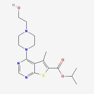 molecular formula C17H24N4O3S B7814747 Propan-2-yl 4-[4-(2-hydroxyethyl)piperazin-1-yl]-5-methylthieno[2,3-d]pyrimidine-6-carboxylate 