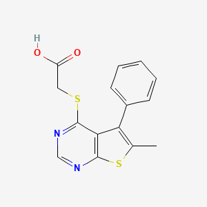 molecular formula C15H12N2O2S2 B7814927 2-({6-Methyl-5-phenylthieno[2,3-d]pyrimidin-4-yl}sulfanyl)acetic acid 