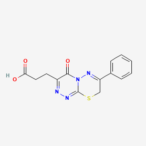 molecular formula C14H12N4O3S B7814932 3-{4-oxo-7-phenyl-4H,8H-[1,2,4]triazino[3,4-b][1,3,4]thiadiazin-3-yl}propanoic acid 