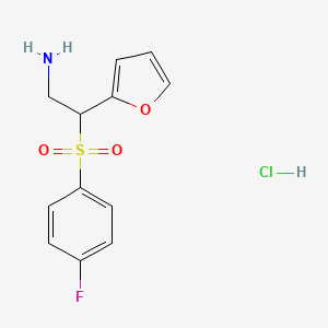 molecular formula C12H13ClFNO3S B7814946 2-((4-Fluorophenyl)sulfonyl)-2-(furan-2-yl)ethanamine hydrochloride 