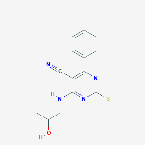 molecular formula C16H18N4OS B7814966 4-[(2-Hydroxypropyl)amino]-6-(4-methylphenyl)-2-(methylthio)pyrimidine-5-carbonitrile 