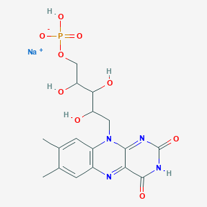 molecular formula C17H20N4NaO9P B7815067 sodium;[5-(7,8-dimethyl-2,4-dioxobenzo[g]pteridin-10-yl)-2,3,4-trihydroxypentyl] hydrogen phosphate 