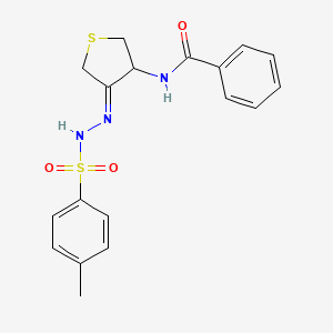 molecular formula C18H19N3O3S2 B7816427 N-[(4Z)-4-[(4-METHYLBENZENESULFONAMIDO)IMINO]THIOLAN-3-YL]BENZAMIDE 