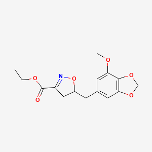 molecular formula C15H17NO6 B7816540 Ethyl 5-[(7-methoxy-1,3-benzodioxol-5-yl)methyl]-4,5-dihydroisoxazole-3-carboxylate CAS No. 924859-11-0