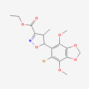 molecular formula C16H18BrNO7 B7816632 Ethyl 5-(6-bromo-4,7-dimethoxy-1,3-benzodioxol-5-yl)-4-methyl-4,5-dihydro-1,2-oxazole-3-carboxylate 