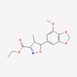 molecular formula C15H17NO6 B7816647 Ethyl 5-(7-methoxy-1,3-benzodioxol-5-yl)-4-methyl-4,5-dihydro-1,2-oxazole-3-carboxylate 