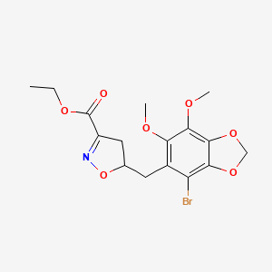 molecular formula C16H18BrNO7 B7816813 Ethyl 5-[(4-bromo-6,7-dimethoxy-1,3-benzodioxol-5-yl)methyl]-4,5-dihydro-1,2-oxazole-3-carboxylate 