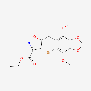molecular formula C16H18BrNO7 B7816817 Ethyl 5-[(6-bromo-4,7-dimethoxy-1,3-benzodioxol-5-yl)methyl]-4,5-dihydro-1,2-oxazole-3-carboxylate 