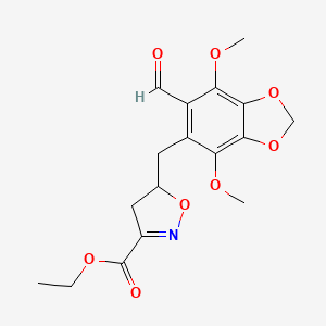molecular formula C17H19NO8 B7816966 Ethyl 5-[(6-formyl-4,7-dimethoxy-1,3-benzodioxol-5-yl)methyl]-4,5-dihydro-1,2-oxazole-3-carboxylate 