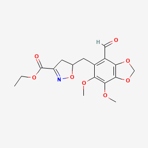 molecular formula C17H19NO8 B7817017 Ethyl 5-[(4-formyl-6,7-dimethoxy-1,3-benzodioxol-5-yl)methyl]-4,5-dihydro-1,2-oxazole-3-carboxylate 