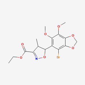 molecular formula C16H18BrNO7 B7817221 Ethyl 5-(4-bromo-6,7-dimethoxy-1,3-benzodioxol-5-yl)-4-methyl-4,5-dihydro-1,2-oxazole-3-carboxylate 